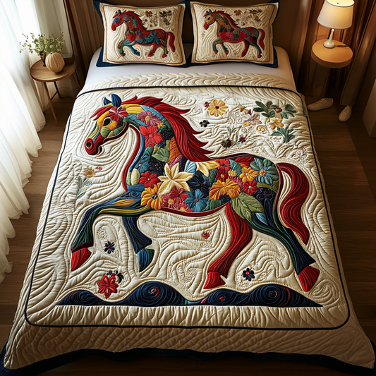Horse Blooms 3-Piece Quilted Bedding Set NCU0VH1150