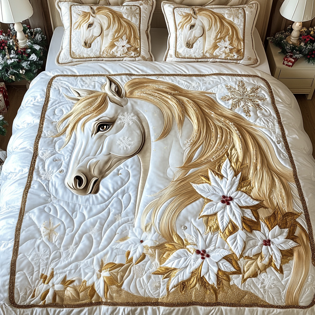 Horse Brilliance 3-Piece Quilted Bedding Set NCU0DV2004