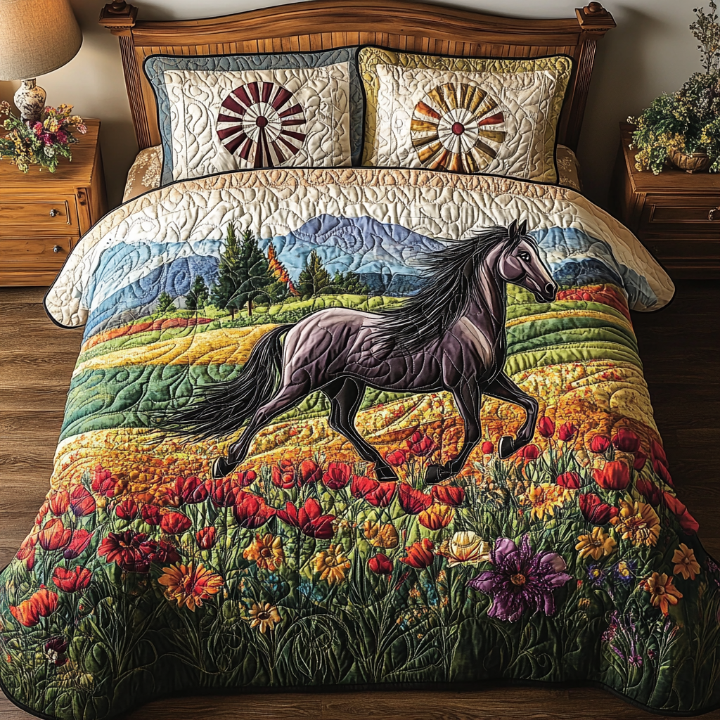 Horse Country Beauty 3-Piece Quilted Bedding Set NCU0DV5258