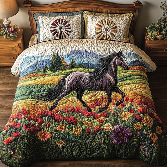 Horse Country Beauty 3-Piece Quilted Bedding Set NCU0DV5258