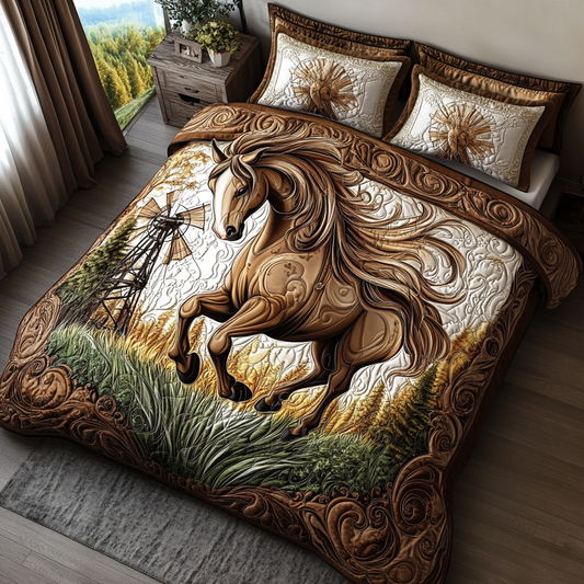 Horse Country Charm 3-Piece Quilted Bedding Set NCU0DV5256