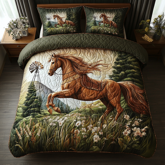 Horse Country Meadow 3-Piece Quilted Bedding Set NCU0DV5249