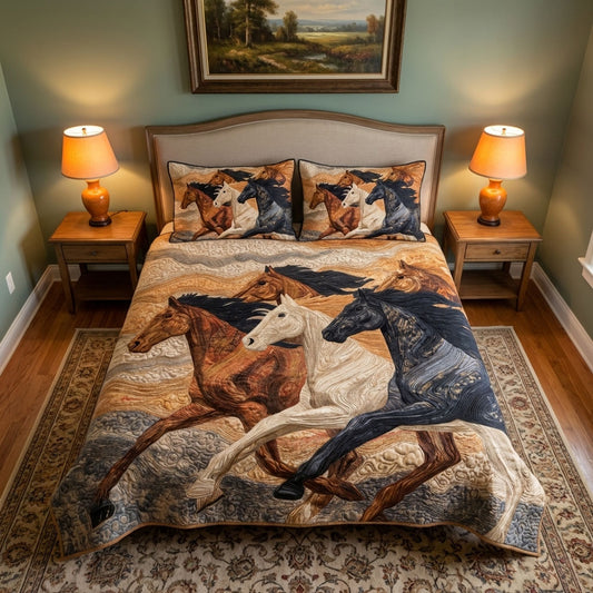 Horse Harmony 3-Piece Quilted Bedding Set NCU0DK12275