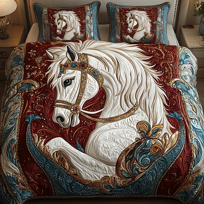 Horse Haven 3-Piece Quilted Bedding Set NCU0VH1957