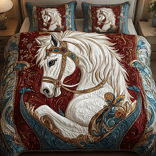 Horse Haven 3-Piece Quilted Bedding Set NCU0VH1957
