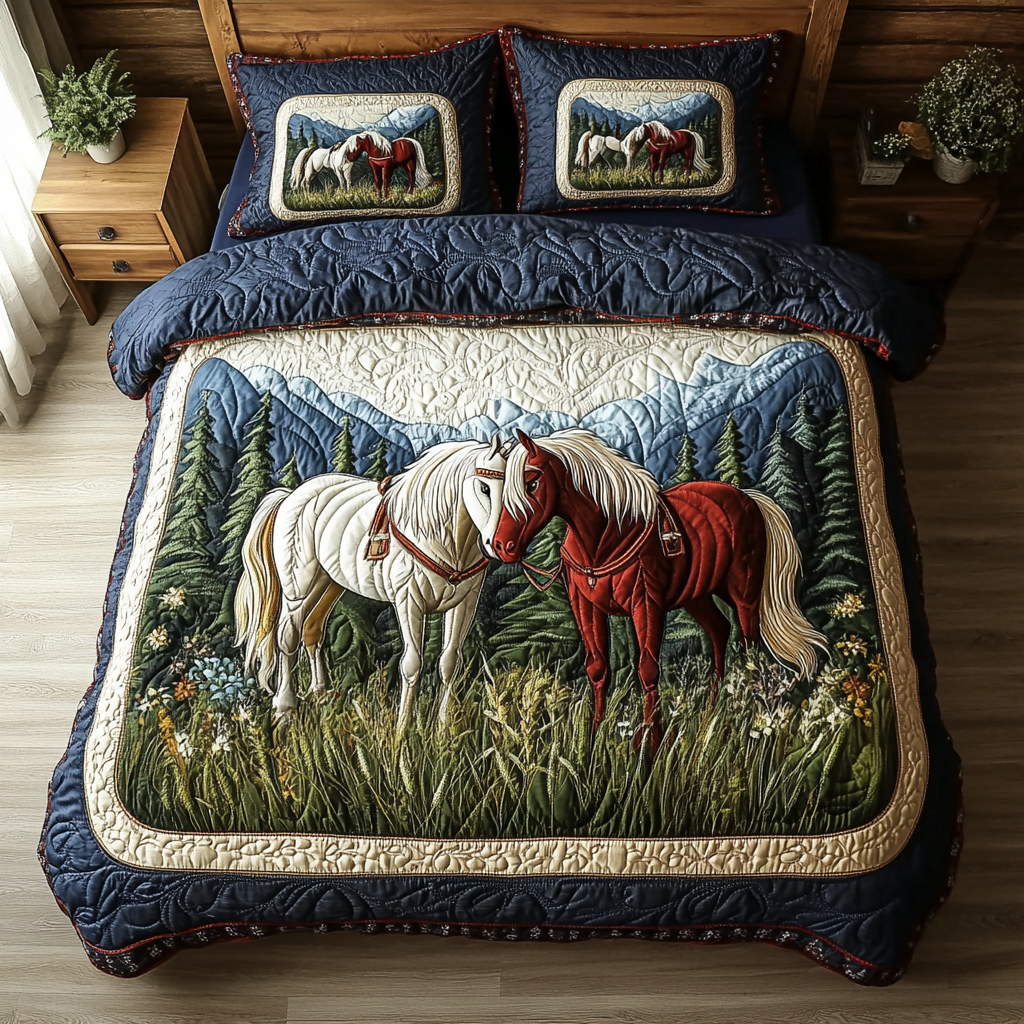 Horse Meadow 3-Piece Quilted Bedding Set NCU0DK9621