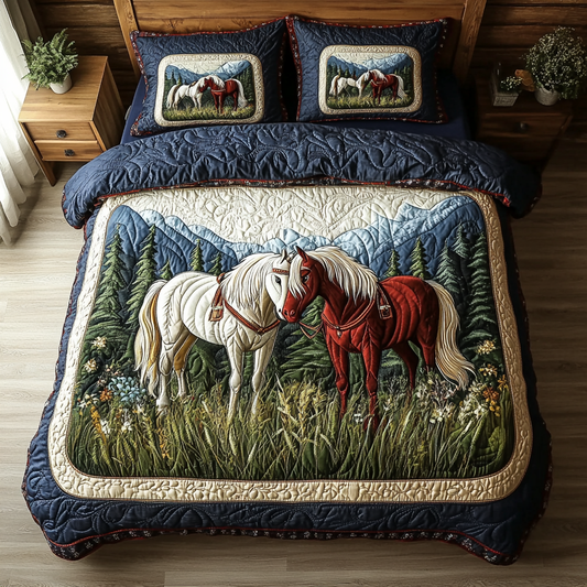 Horse Meadow 3-Piece Quilted Bedding Set NCU0DK9621