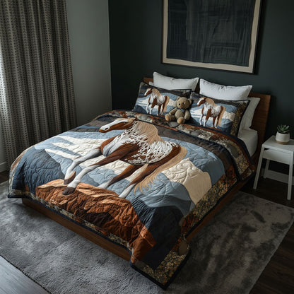 Horse and Sunflowers 3-Piece Quilted Bedding Set NCU0DK6379