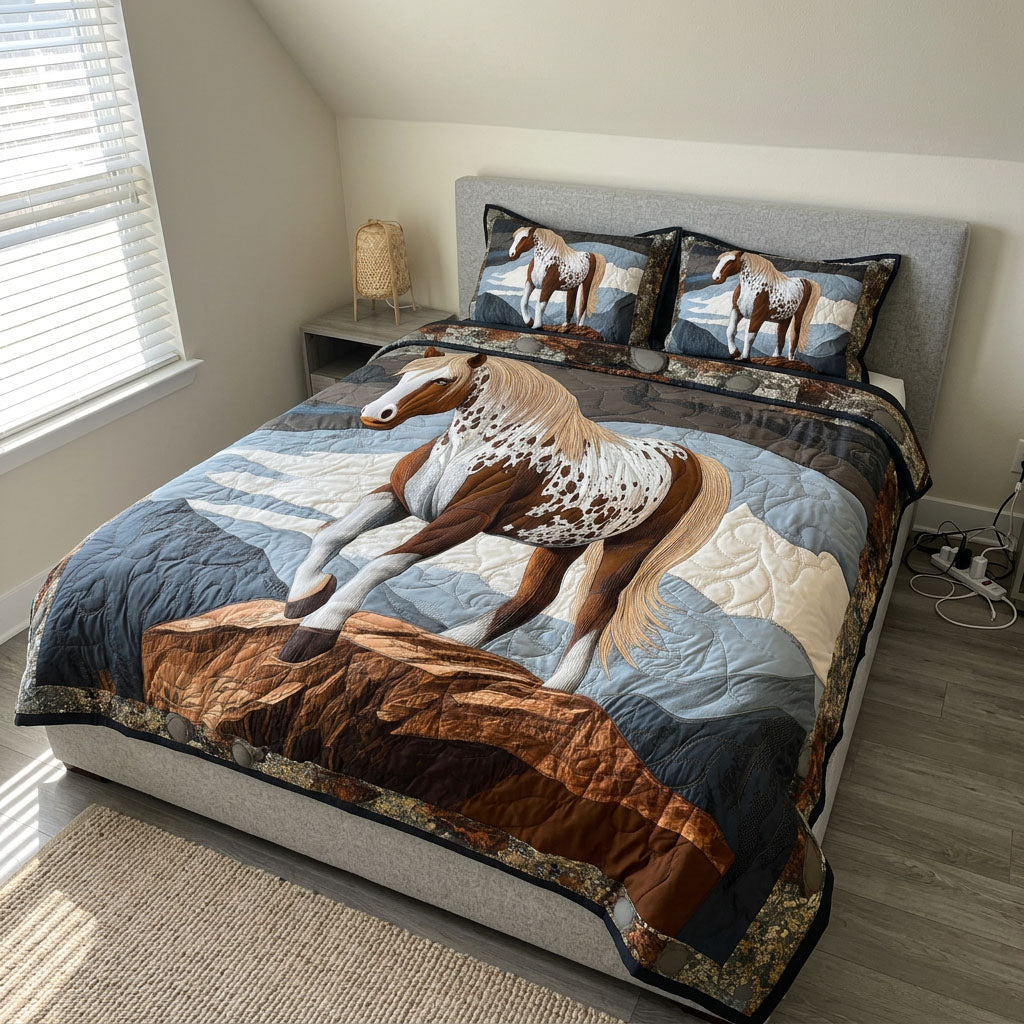 Horse and Sunflowers 3-Piece Quilted Bedding Set NCU0DK6379