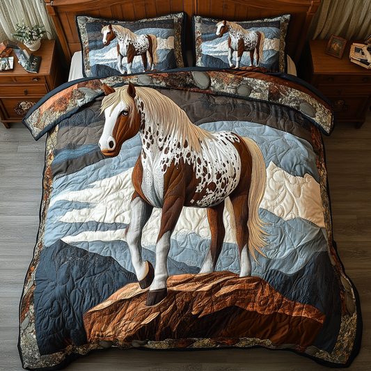 Horse and Sunflowers 3-Piece Quilted Bedding Set NCU0DK6379