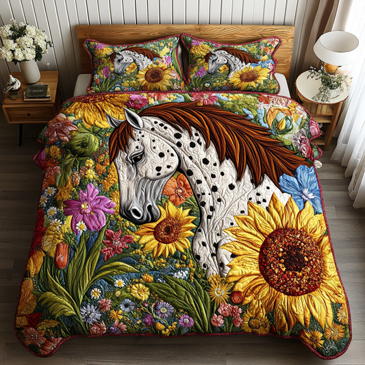 Horse in Bloom 3-Piece Quilted Bedding Set NCU0DK6376