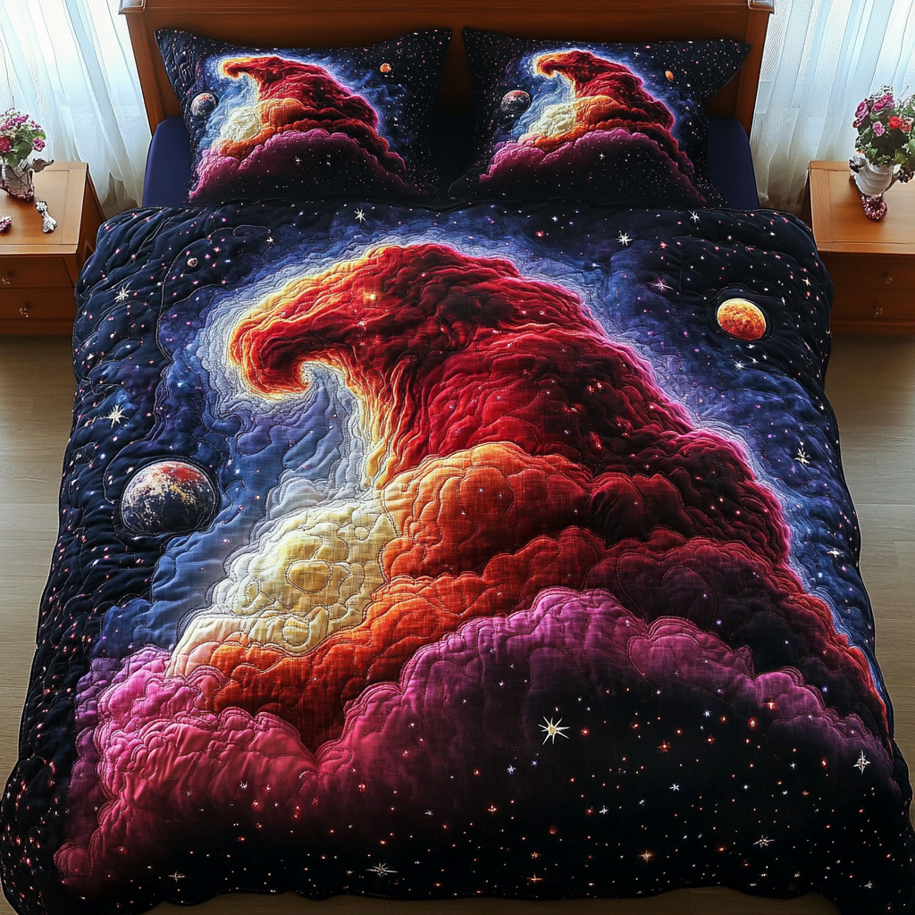 Vibrant Blue Horse 3-Piece Quilted Bedding Set NCU0PD343