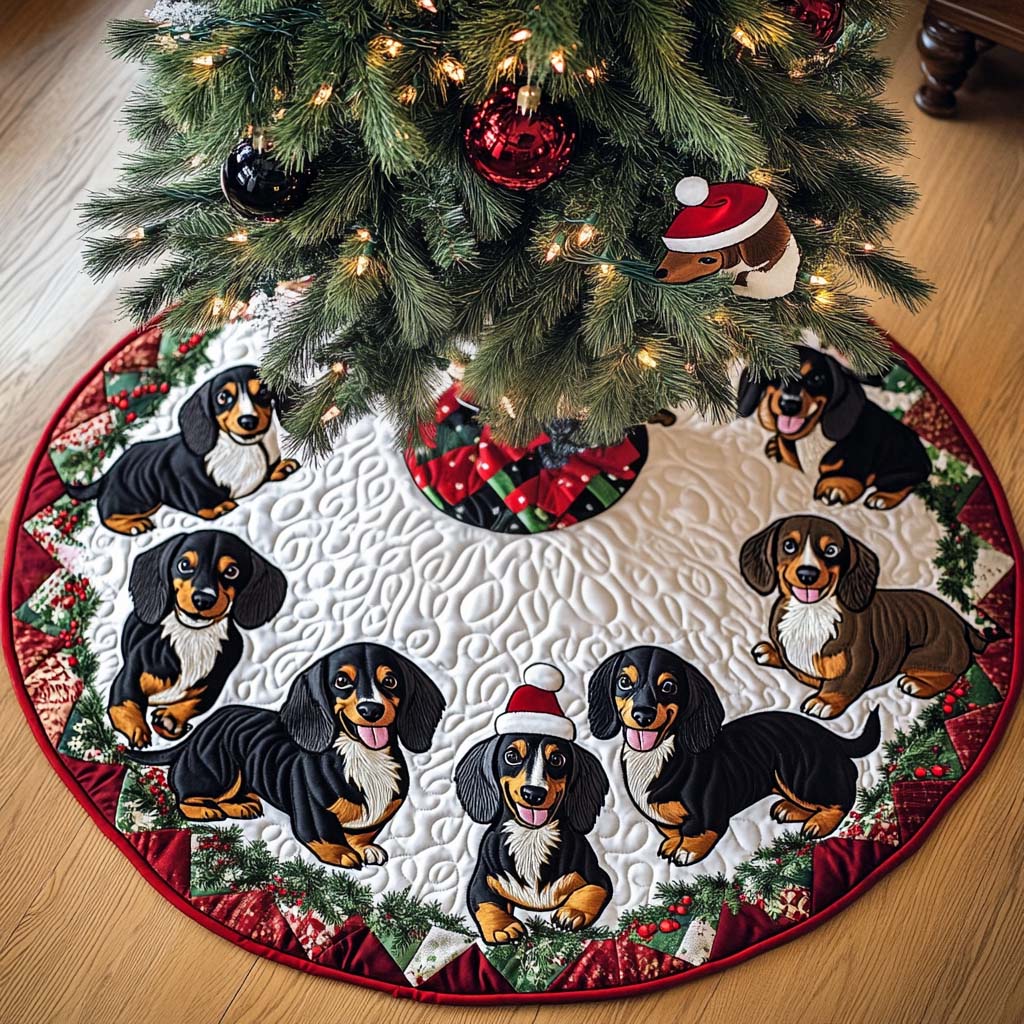 Hot Dog Harmony Christmas Quilted Tree Skirt NCU0NT1815