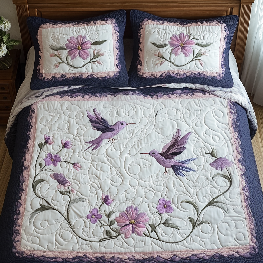 Hummingbird 3-Piece Quilted Bedding Set NCU0VT182