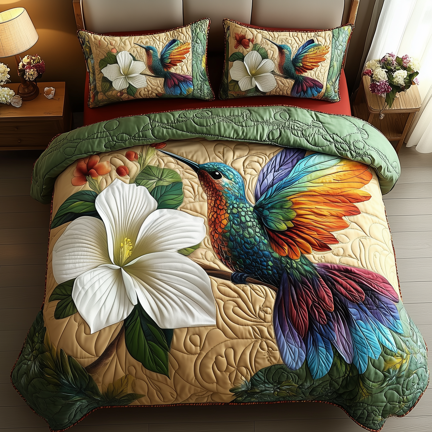 Hummingbird 3-Piece Quilted Bedding Set NCU0VT182