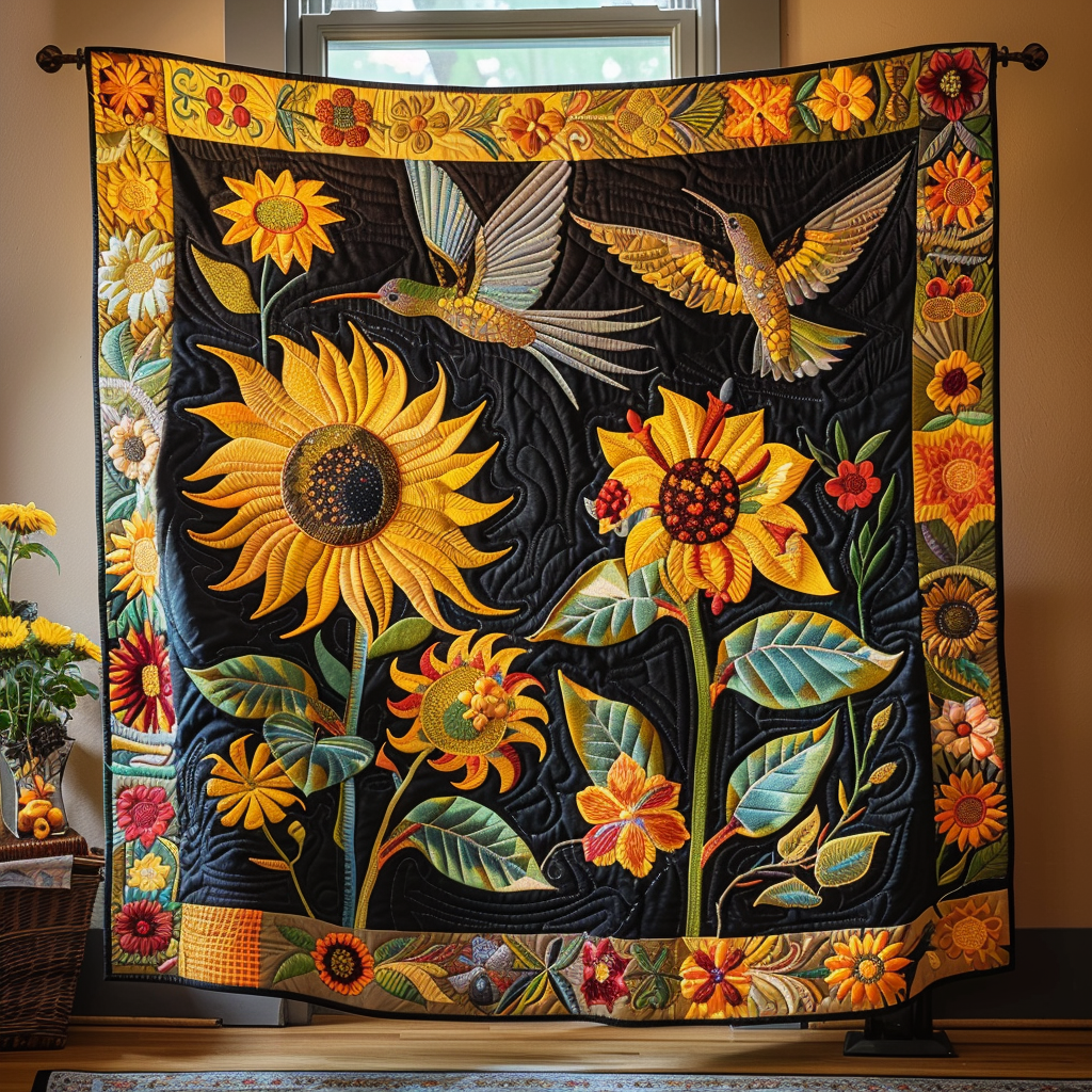 Hummingbird And Flowers Quilted Blanket NCU0PD281