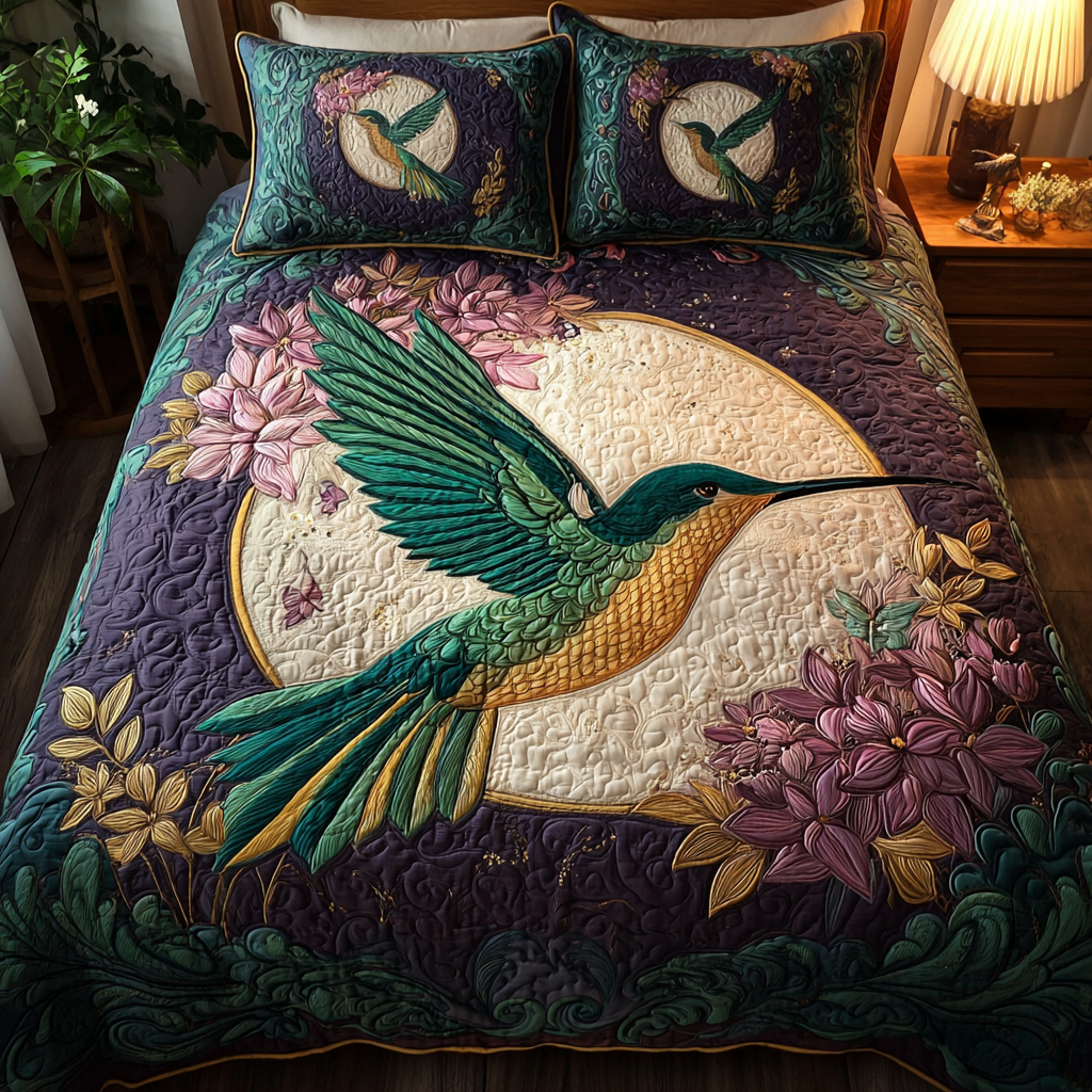 Hummingbird Beauty 3-Piece Quilted Bedding Set NCU0DK8525