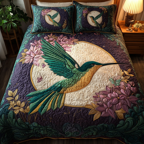 Hummingbird Beauty 3-Piece Quilted Bedding Set NCU0DK8525