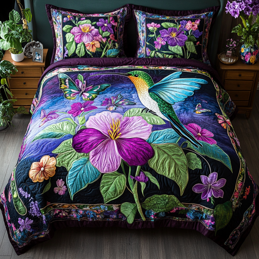 Hummingbird Bliss 3-Piece Quilted Bedding Set NCU0DK7389