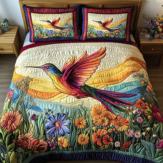 Hummingbird Bliss 3-Piece Quilted Bedding Set NCU0VL2145