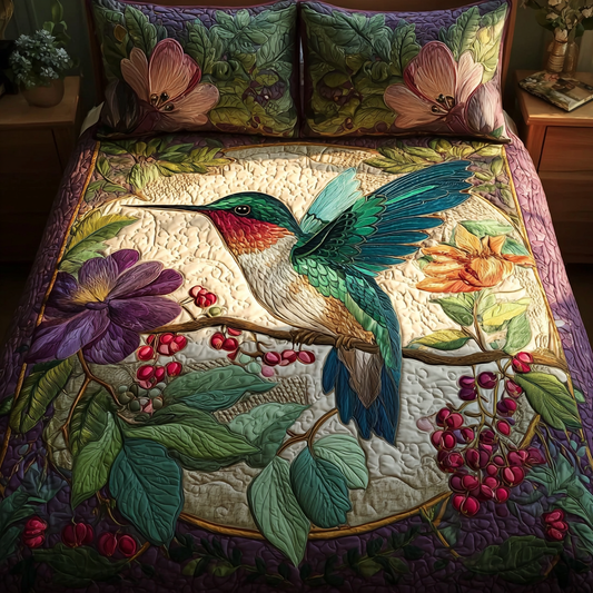 Hummingbird Bloom 3-Piece Quilted Bedding Set NCU0DK10347