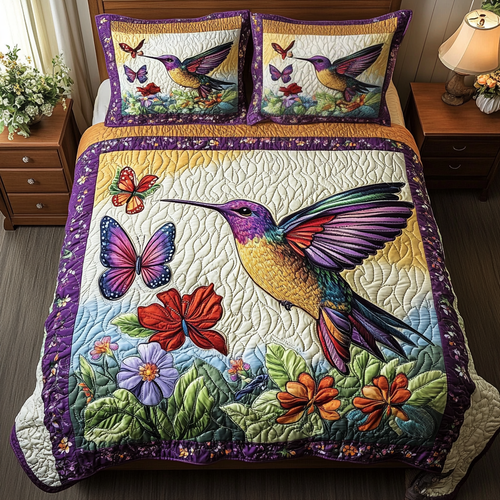Hummingbird Bloom 3-Piece Quilted Bedding Set NCU0DK11041