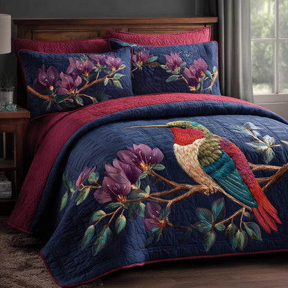 Hummingbird Bloom 3-Piece Quilted Bedding Set NCU0DV9344