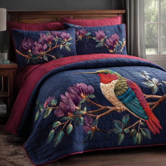 Hummingbird Bloom 3-Piece Quilted Bedding Set NCU0DV9344