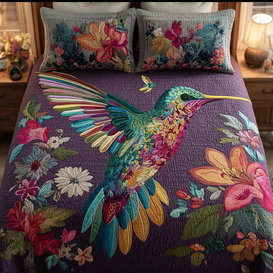 Hummingbird Charm 3-Piece Quilted Bedding Set NCU0DK10349