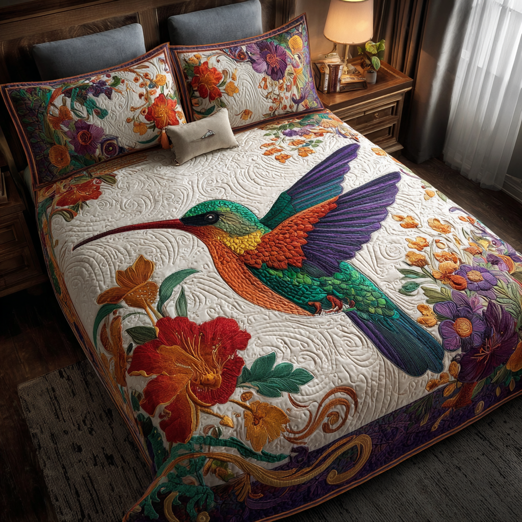 Hummingbird Dream 3-Piece Quilted Bedding Set NCU0DK11045