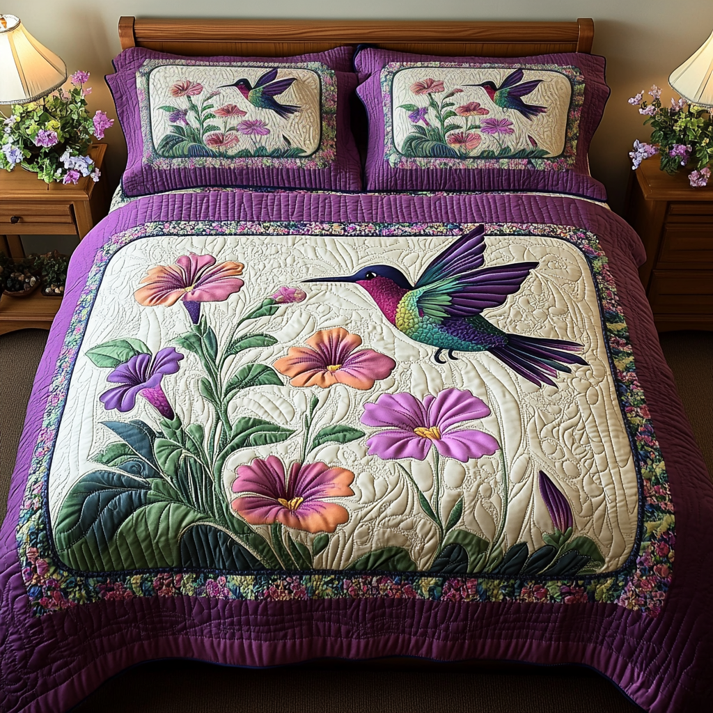 Hummingbird Dream 3-Piece Quilted Bedding Set NCU0DK7392
