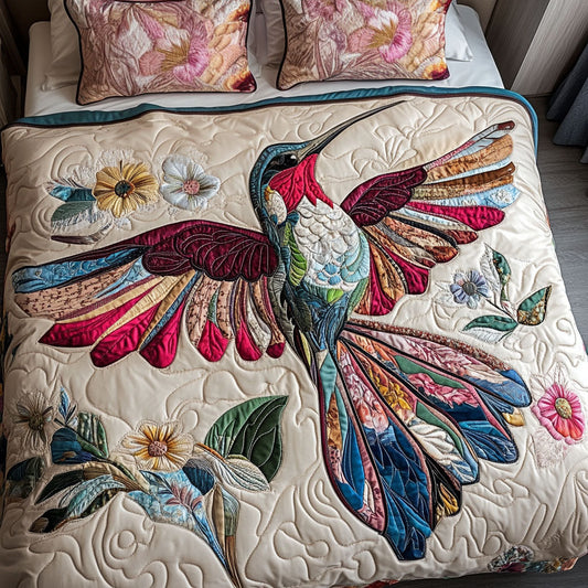 Hummingbird Elegance 3-Piece Quilted Bedding Set NCU0NT4974