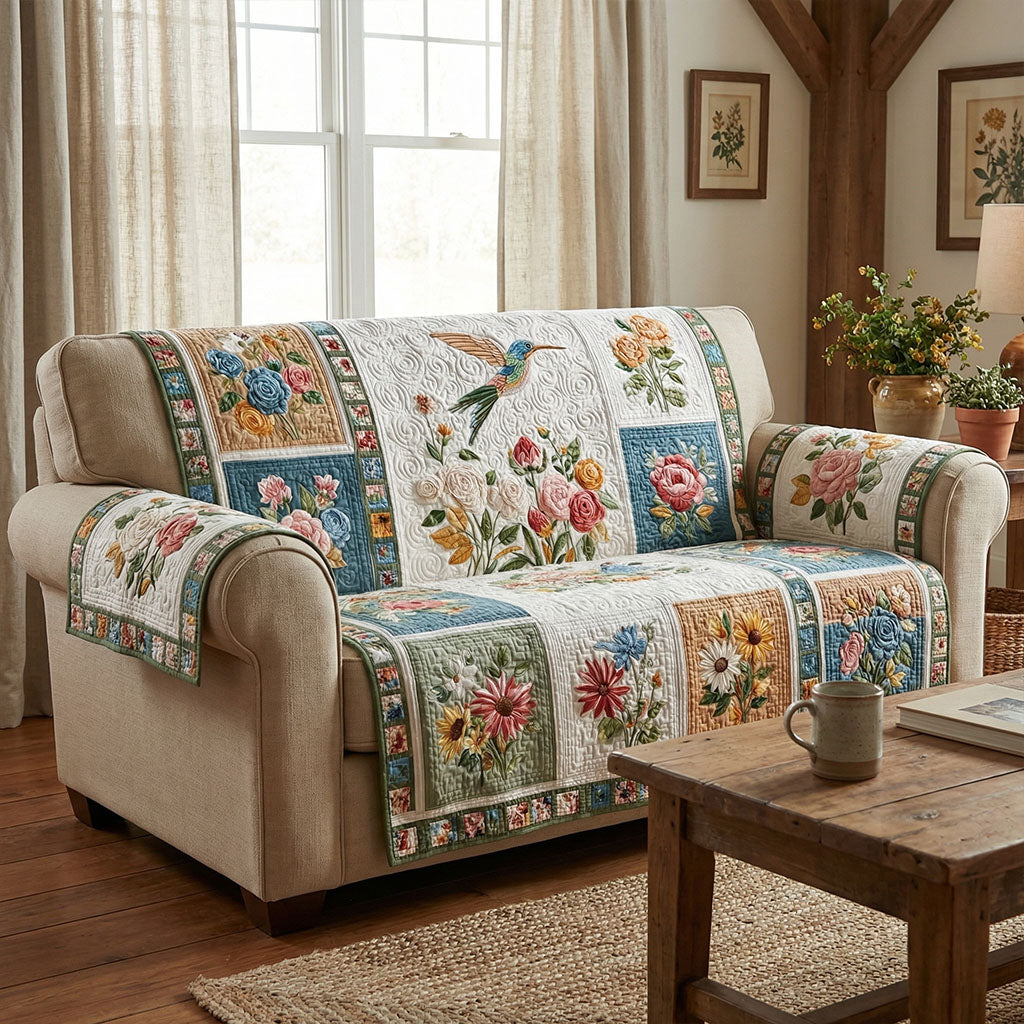 Hummingbird Garden Haven Quilted Sofa Cover NCU0PT11474