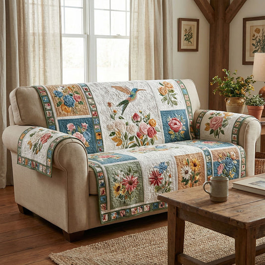 Hummingbird Garden Haven Quilted Sofa Cover NCU0PT11474