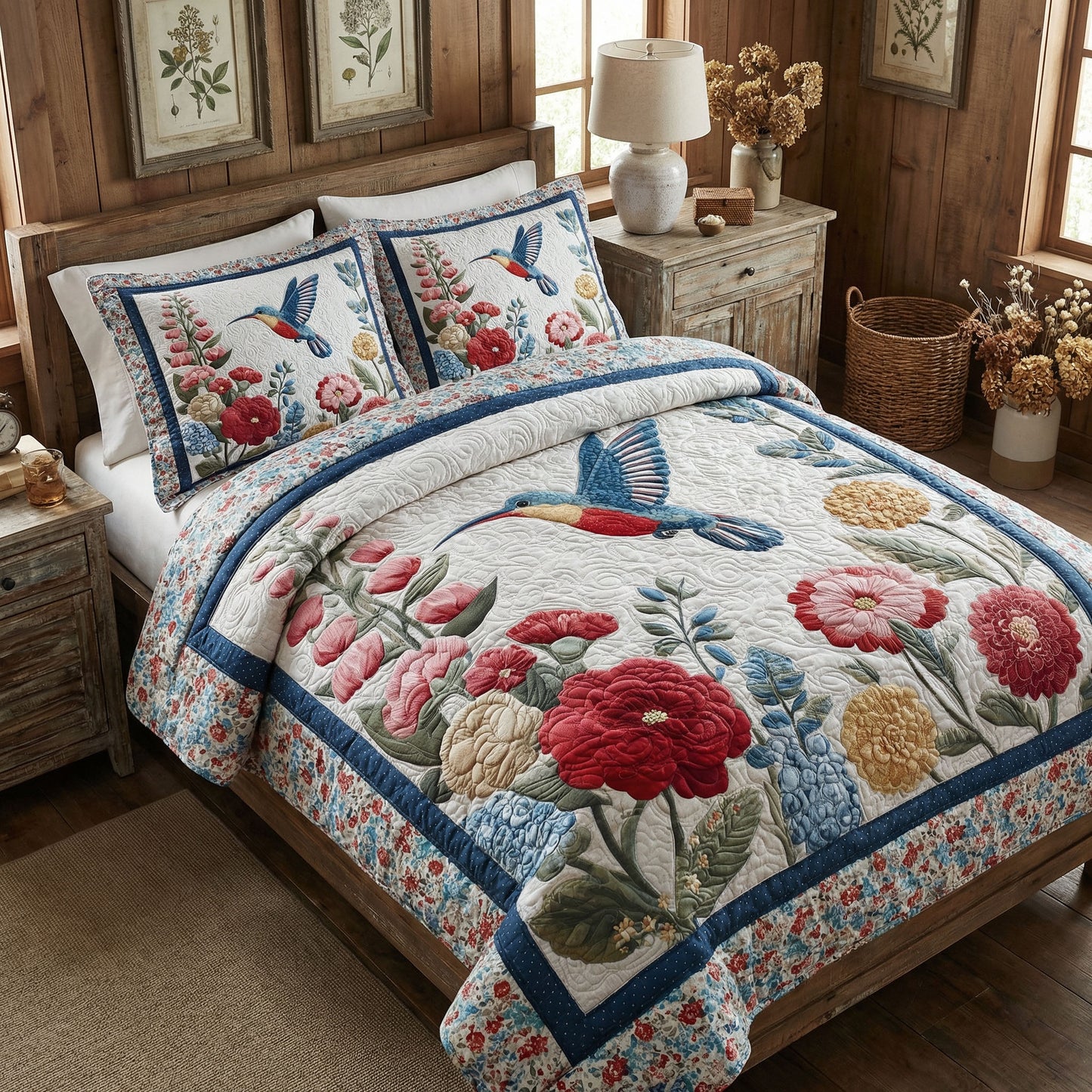 Hummingbird Garden Symphony 3-Piece Quilted Bedding Set NCU0PT11460