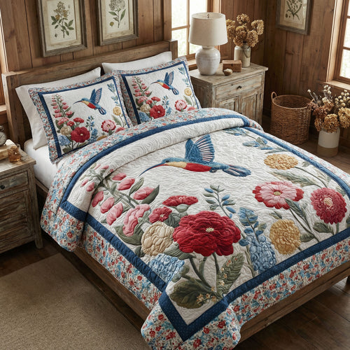 Hummingbird Garden Symphony 3-Piece Quilted Bedding Set NCU0PT11460