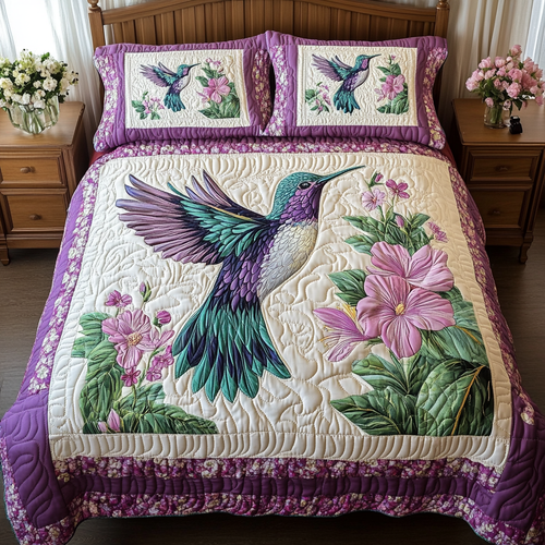 Hummingbird Glow 3-Piece Quilted Bedding Set NCU0DK7391