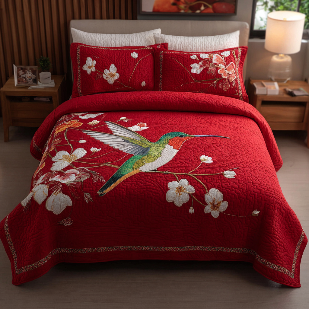 Hummingbird Grace 3-Piece Quilted Bedding Set NCU0DK8519 – Vantique