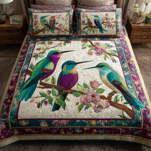 Hummingbird Harmony 3-Piece Quilted Bedding Set NCU0DK11039