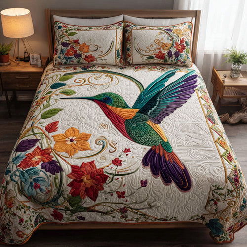 Hummingbird Harmony 3-Piece Quilted Bedding Set NCU0DK11560