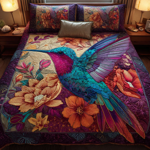 Hummingbird Haven 3-Piece Quilted Bedding Set NCU0DK12036