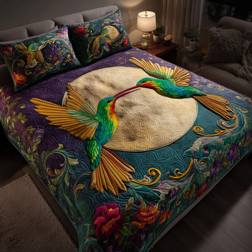 Hummingbird Magic 3-Piece Quilted Bedding Set NCU0DK8524