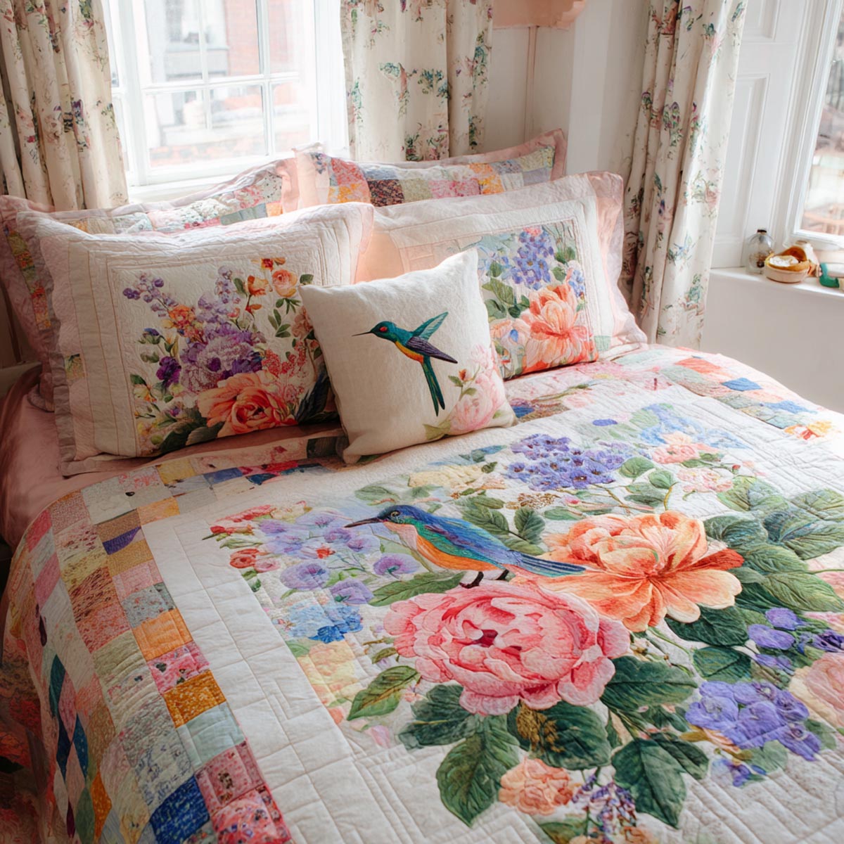 Hummingbird Meadow 3-Piece Quilted Bedding Set NCU0DV9353