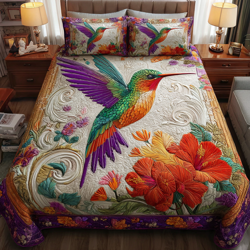 Hummingbird Song 3-Piece Quilted Bedding Set NCU0DK11044