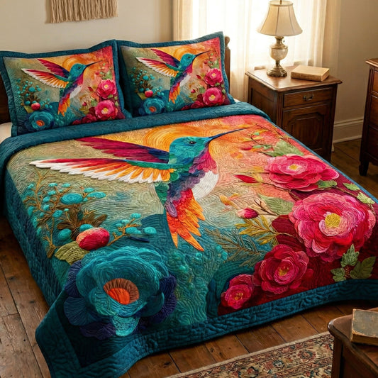 Hummingbird Sunset 3-Piece Quilted Bedding Set NCU0NT12731