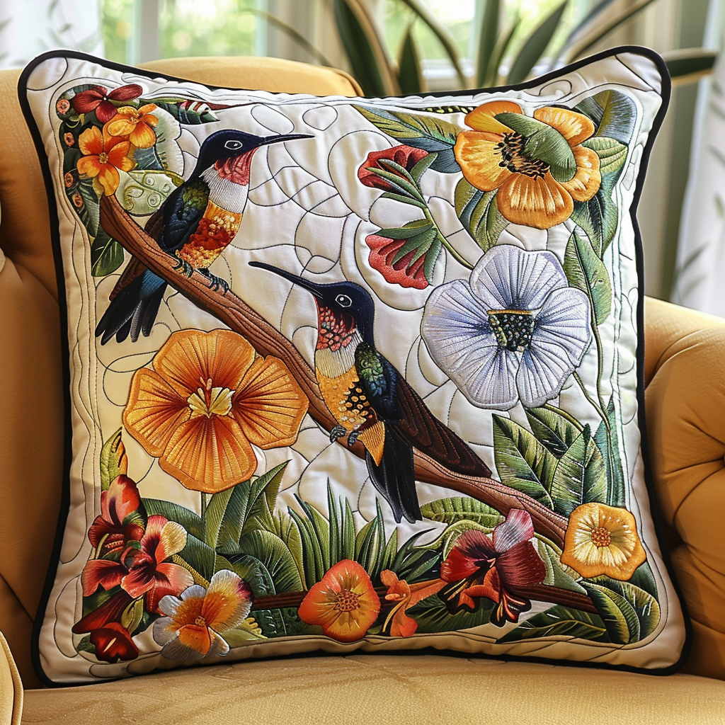 Hummingbirds Garden Quilted Pillow Case NCU0TH103