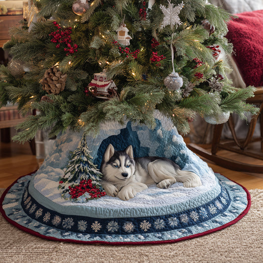Husky Arctic Eve Christmas Quilted Tree Skirt NCU0TH3664