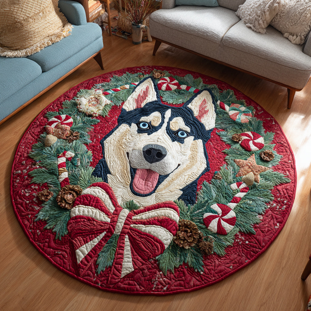 Husky Candy Wreath Quilted Round Mat NCU0HH887