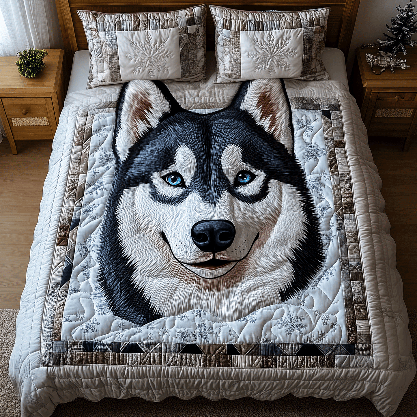 Husky Frosty Adventures 3-Piece Quilted Bedding Set NCU0TH2540