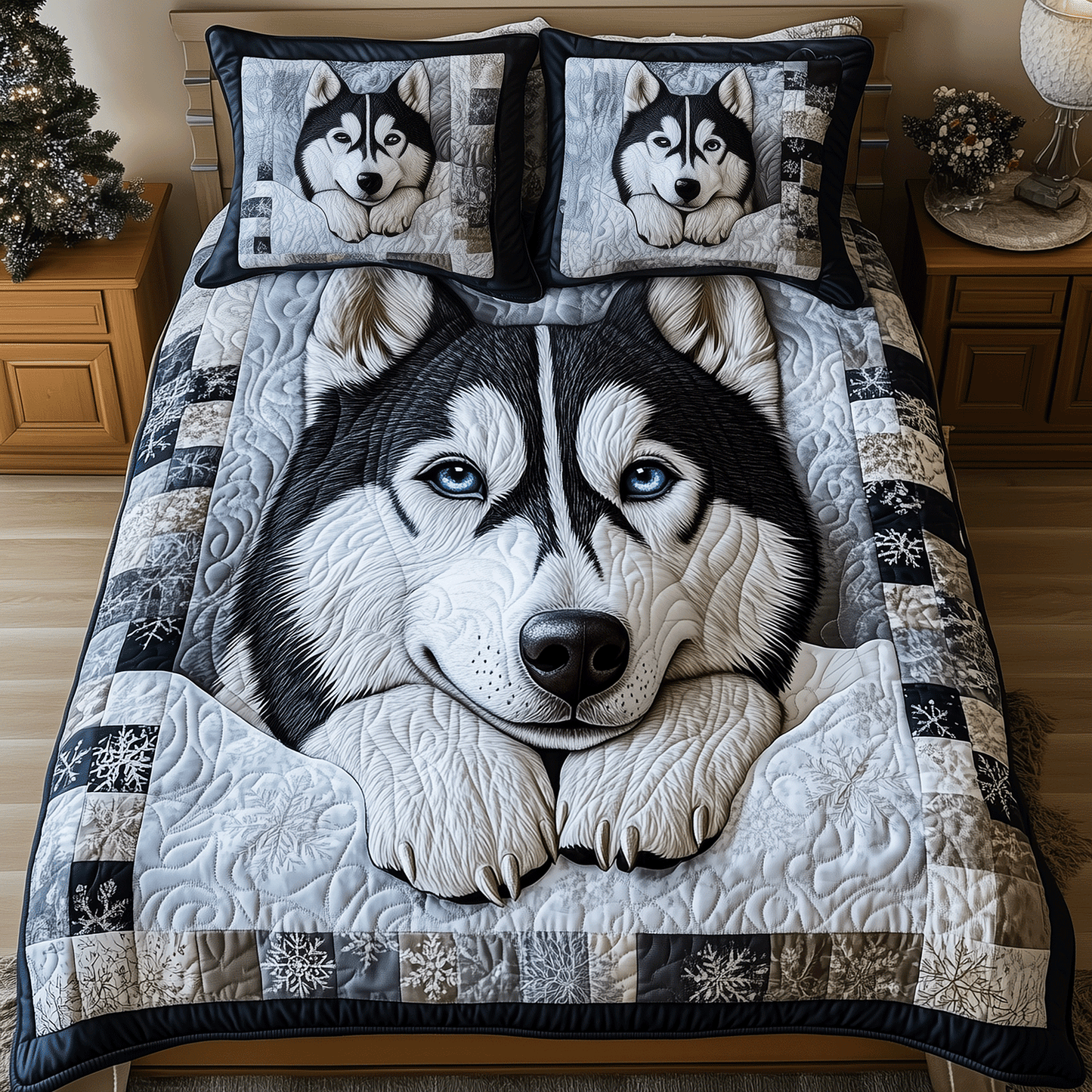 Husky Snowstorm 3-Piece Quilted Bedding Set NCU0TH2543